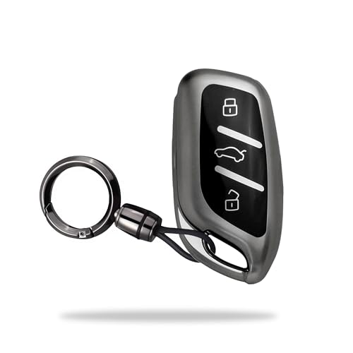 Image of SIAGO TPU Key Cover and Round Key Chain Compatible with MG ZS EV Electric | Astor 3 Button Flip Key (Grey)