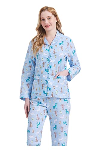 Image of GLOBAL Women Cotton Pajamas Long Sleeve PJs Button Down Sleepwear S-3XL