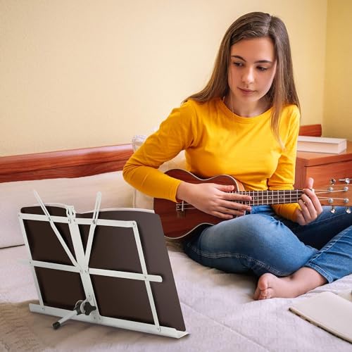 Image of CAHAYA Foldable Music Stand Extra Stable Lightweight Portable Adjustable Music Stand & Table Stand 2 in 1 Dual Use with Metal Carry Bag White