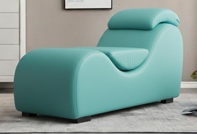 Image of SOUL CRAFT Sheesham Wood Leatherate Tantric Loung Chair, Yoga Chaise Lounge,Chaise Sofa Modern Lounge,Relaxing Chaise Lounge Chair, loveseats with Cushion (Teal)
