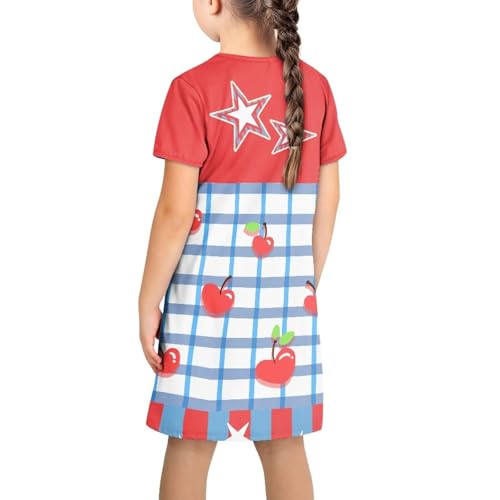 Teen Girl Dresses Summer Fruit Short Sleeve Dresses for Girls 3-4 Y Casual Crew Neck Midi Sundress with Pockets2