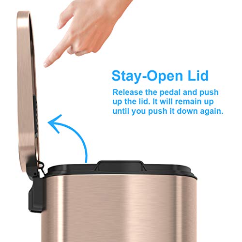 Itouchless Softstep 13.2 Gallon Kitchen Step Trash Can With Odor Filter, 50 Liter Rose Gold Stainless Steel Pedal Garbage Bin For Home, Office, Business, Silent And Gentle Lid Open And Close, 13 Gal #TOP4