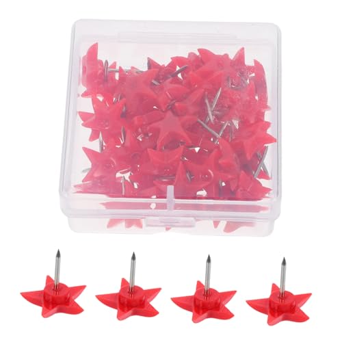 OFFSCH 50 Piezas Tachuelas y chinchetas Alfileres Coloridos decoración de Oficina chinchetas Decorativas alfileres de Pared para Colgar alfileres de Estrella alfileres de Ropa Metal Rojo