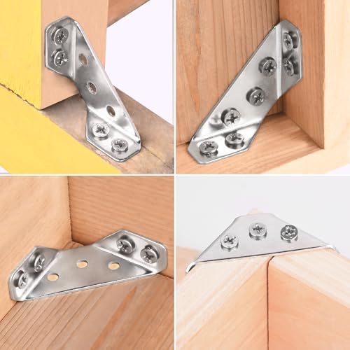 PlusRoc 12-Pack Universal Stainless Steel Furniture Corner Connectors with Screws - Heavy Duty Triangular Support Brackets for Wood Furniture, Drawers, Cabinets, Tables, and Chairs - Image 5