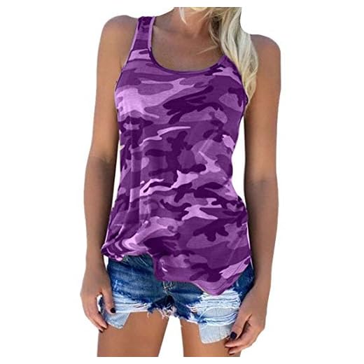 Zcavy Women Camo Tank Racerback Running Tanks Elastic Going Out Top Gym Kickboxing Shirts Stretchy Workout Clothes Breathable Volleyball Yoga Shirts Lightweight Tank Tops Dry Fit Camo Top Purple XL
