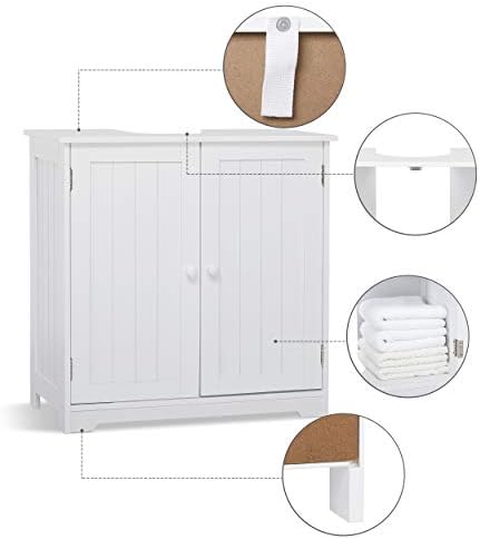 Meerveil Under Sink Cabinet, Bathroom Floor Cabinet with 2 Doors and 2 Shelves Wooden Space Saving Free Standing for Bathroom, 60 x 30 x 60 cm, White