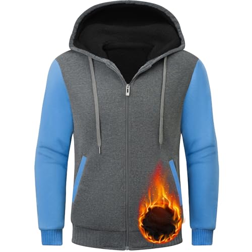 Image of Little Beauty Hoodies for Men Zipper Jacket Fleece Sherpa Lined Winter Wool Heavyweight Sweashirts
