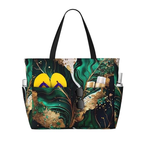 Grand sac de plage marbre vert émeraude idéal pour vos journées en mer et pique-niques
