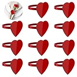 FEPITO 12Pcs Valentine's Day Heart Napkin Rings Red Heart Napkin Rings Table Decorations Heart Napkin Holders for Valentine's Day Party, Wedding, Anniversary