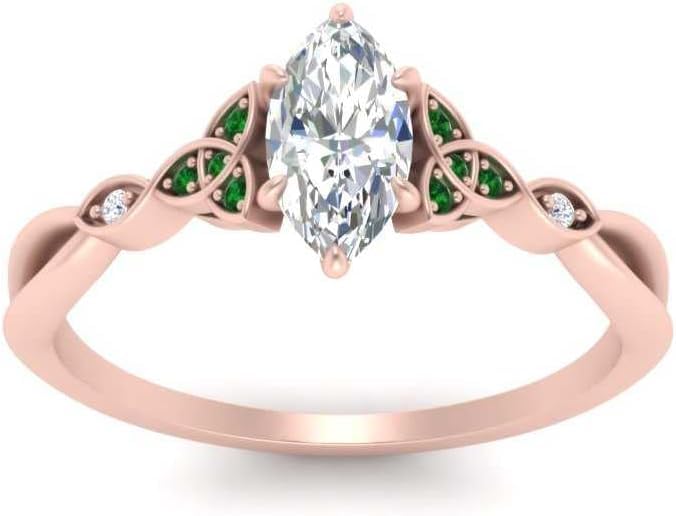 Image of 55Carat Choose Your Gemstone 14k Rose Gold Plated Marquise Shape Petite Engagement Ring Everyday Wedding Jewelry Handmade Gifts for Wife Celtic Knot Split Diamond CZ Birthstone Ring : US Size 4 to 12