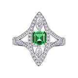 (109+) Migliori anelli da donna di tendenza '2026' 74 Hsitgexf Anello di fidanzamento da donna a forma marquise verde con smeraldo quadrato e zirconia cubica, anello di fidanzamento con solitario per promessa di matrimonio, per lei, taglia 6-10 (10)