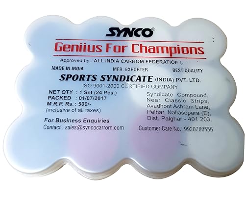 Image of Synco Professional Wooden Carrom Coins Set | 24 Carrom Board Coins in Special Case (GeniusChampion Black & White)