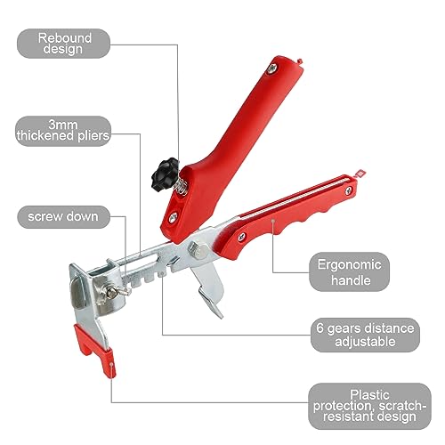 Fliesen Nivelliersystem Kit 2mm Fliesenverlegehilfe Set, mit 300 Zuglaschen + 100 Fliesenkeile + 1 Fliesenzange, für Fliesenhöhe 6-15 mm