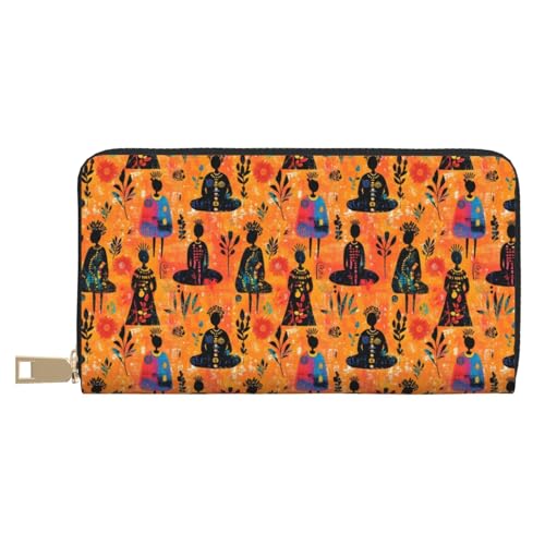 Retro Woman Pattern Print Wallet Women Men, Long PU Leather Wallets for Women, Cute Womens Travel Wallet Purse Pouch with Zipper Pocket