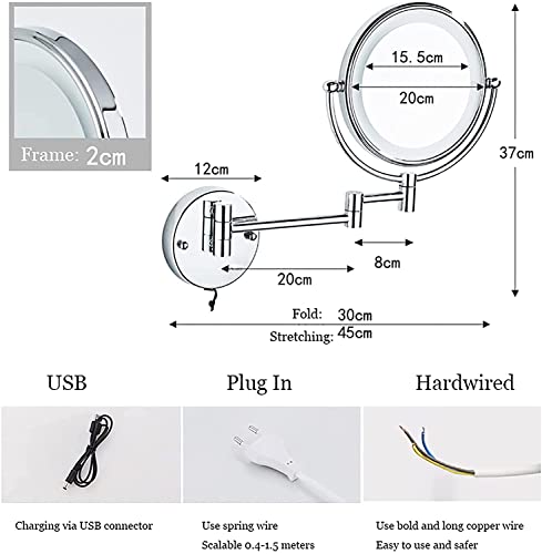 Miroir de maquillage LED tactile mural double face extensible
