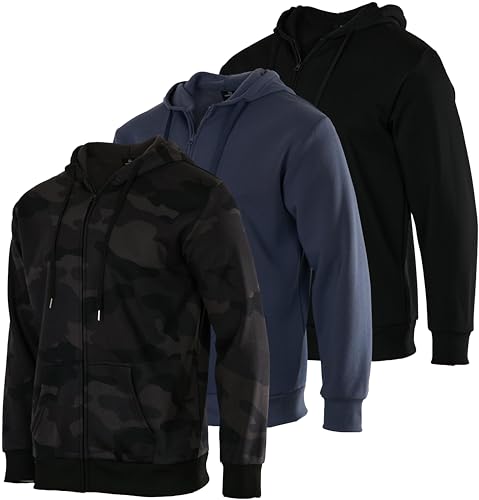 Real Essentials 3 Pack: Mens Fleece Long Sleeve Full Zip Hoodie - Athletic Sweatshirt Jacket (Available in Big & Tall)