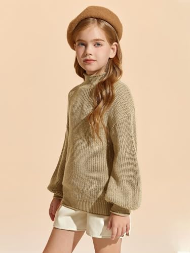 Image of rrhss Girls Mock Neck Loose Knit Sweaters Kids Long Sleeve Slouchy Warm Cute Fashion Pullover Tops 5-14 Years