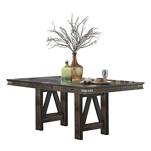 Butterfly Extension Leaf Rubberwood Dining Table,Melpomene Brown Finish Rustic Look Expandable Kitchen Table,78" #TOP25