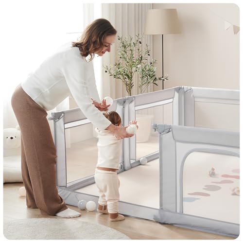 Image of Sweeby Modular Baby Playpen, Customizable & Foldable Playpen for Babies and Toddlers with Easy Access Gate, Portable Indoor & Outdoor Play Yard, Adjustable Shape Kids Activity Center (79 inchx71 inch, Grey)