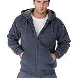 MINANUO Plain Grey Zip Up Hoodie Mens Warm Lightweight Sherpa Fleece Lined Full Cute Sports Sweatshirts Fashion Fabric Coats Cold Winter Thick Work Jackets for Men Tall with Hood(Grey 08, L)