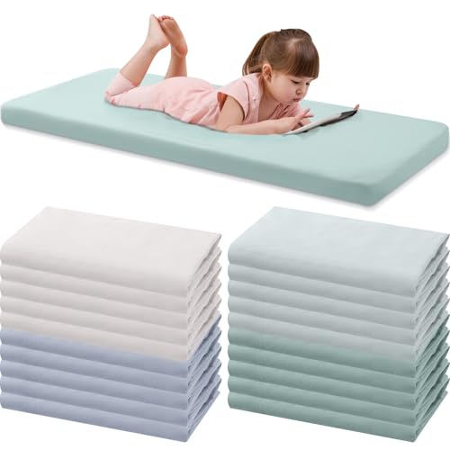 Image of VitalCozy 20 Pack Baby Crib Sheets for Boys and Girls, Fitted Cotton Daycare Crib Sheets, Breathable Microfiber Toddler Bed Mat Sheet for Standard Mattress Daycare Nap Mat, 24 x 48 Inch(Light Color)