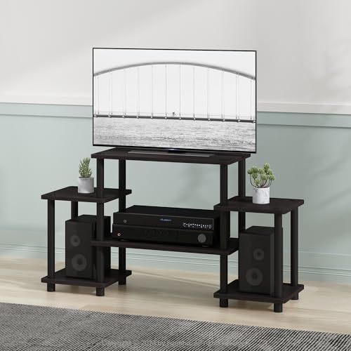 Image of Furinno Turn-N-Tube No Tools Entertainment Center, Round, Square corner, Dark Walnut,11257DWN | Raised Top, Open Shelves TV Console with for TV up to 32 Inch, for Living Room, Bedroom