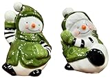 The Bridge Collection Green Clad Snowmen Salt and Pepper Shaker Set - 2 Piece Set Snowman Winter Kitchen Items - Fun Christmas Salt and Pepper Shakers for Home Decor