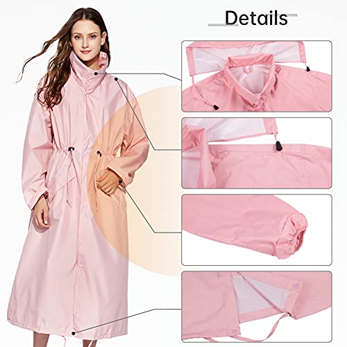 Ynport Crefreak Damen Regenmantel Wasserdichte Jacke Lange Leichte Regenjacke Atmungsaktive Outdoorjacke Windjacke Mit Kapuze Outdoor Poncho(Rosa,M)