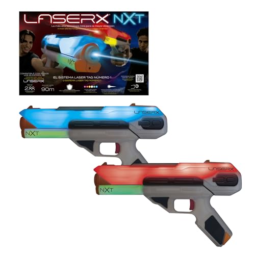 Laser X Next Level Pack Doble, Juego de Batalla Láser con 2 Pistolas Interactivas, Modos de Disparo Personalizables, Escudo de Energía, +6 años, Bizak (62947728)