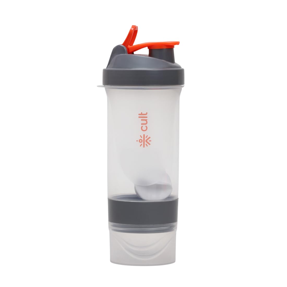CULT Spider Shaker Bottle 500ml – 3 Compartment Protein Shaker with Blender Ball | Leakproof, BPA-Free, Durable Gym Shaker for Smooth Shakes, Pre-Workout & Supplements Orange