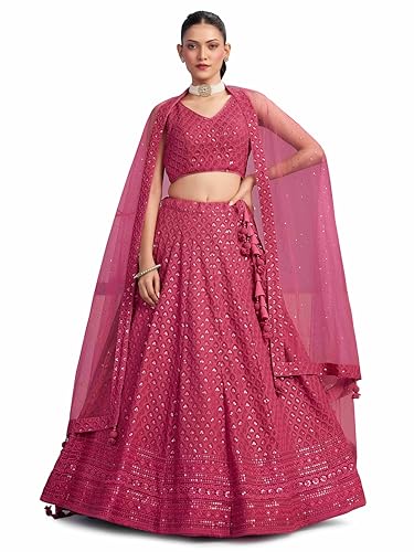 Image of Zeel Clothing Women's Sequins Thread Embroidered Georgette Lehenga Choli With Dupatta (5124-Women-Lehenga-Choli-New; Free size)