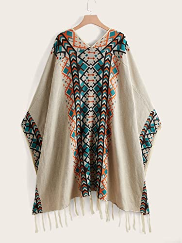 Verdusa Women's Printed Tassel Open Front Poncho Cape Cardigan Wrap Shawl2