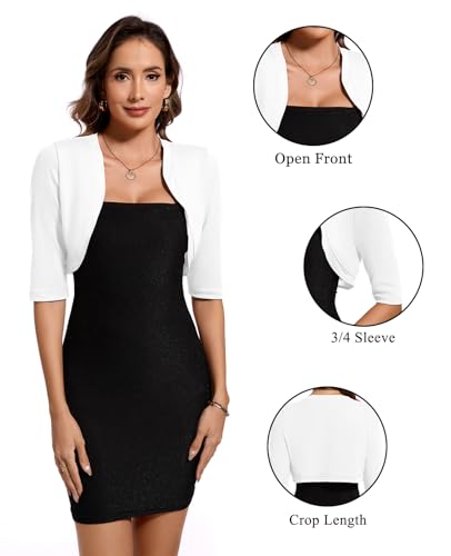 Image of MINTLIMIT Women's Bolero Shrug Top 3 /4 Sleeve Open Front Cropped Cardigan Boleros Jackets for Dresses