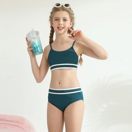 Girls 2 Piece Swimsuit Ribbed Bathing Suits Color Block Adjustable Strap Bikini Set for Teens Girls Swim Suit3