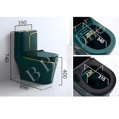 Image of B BACKLINE Ceramic One Piece Floor Mounted Western Toilet /Syphonic Commode /European Commode /Water Closet 12 inch Distance From Wall To Outlet, S Trap Outlet Is From Floor (Dark Green Glsosy)
