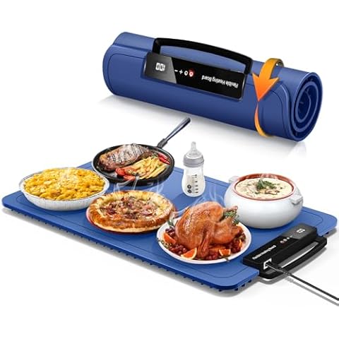 Food Warming Mat for Electric Warming Tray: 24H Timer Full Surface Heating Food Warmer - 7 Temperature Portable Food Warming Mat for Buffet - Silicone Heating Mat for Parties and Daily Use Cover