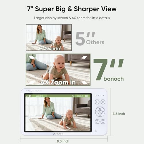 Image of bonoch 2026 Upgraded V2.0 Baby Monitor No WiFi, 7 inch 1080P MegaView Video Monitor with Camera and Audio, Sleep /Crying /Motion Detection, 6000mAh Battery, VOX Mode, Night Vision, Hack Proof, White Noise