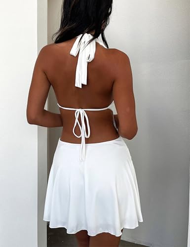 Image of BEAGIMEG Women's Sexy Sleeveless Halter Backless Deep V Party Cocktail Club Mini Dress