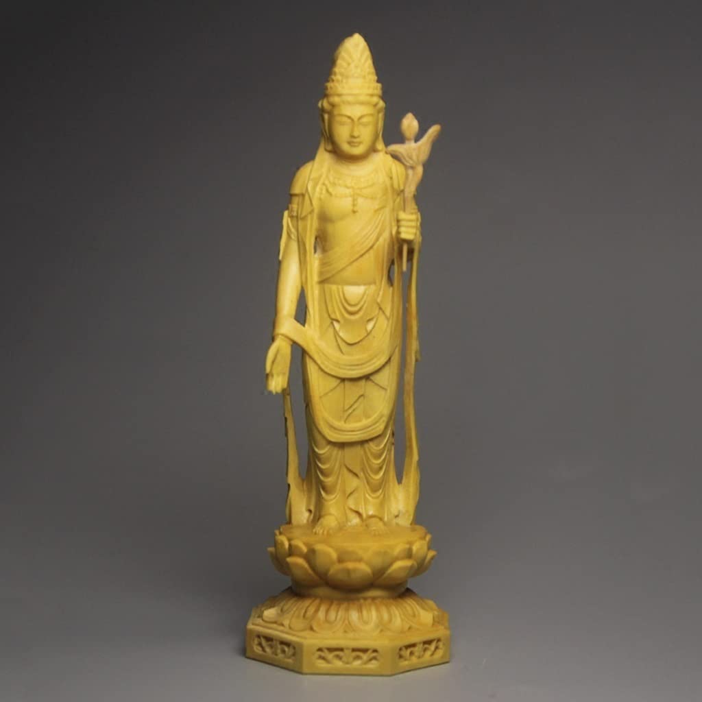 meditación Buda Estatua de Buda de pie Guanyin Buddha Figura con Pedestal de Lotus Home Creative Wooden Buddha Adorno 1.1x1.1x3.7 Pulgadas Regalos Que te Hacen Feliz