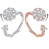 Bling Toman Womens Fidget Ring Spin Ring Discreet Calming Gift for Office, Anxiety Spinner Rings Relieves Stress Valentines Gifts (White Band+ Rose Band)