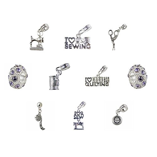 UniqueBeadsAndGifts Set of 10 Sewing Charms & Beads Includes Sewing Machine, Scissors, Button, Thread, Tape Measure