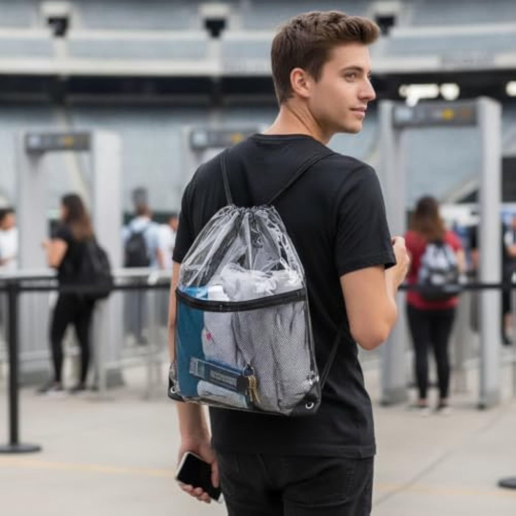 Portable Drawstring Mesh Bag, Blue