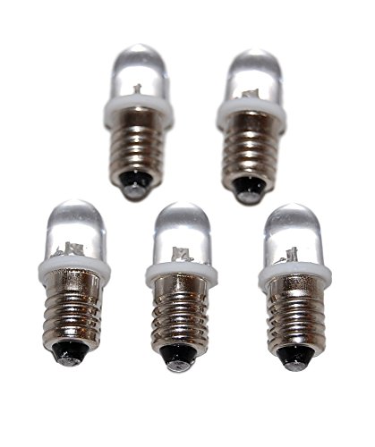 Miniature LED Light Bulbs, 3-24 Volt Mini Lamps, E10 Small LED Bulbs, White Pack of 5, Lionel 1447