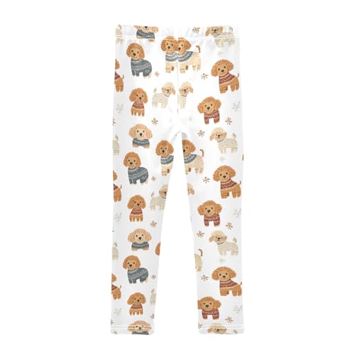 Brown Poodle Dogs Pattern Girls Leggings Soft Comfortable Athletic Leggings Dancing Pants for 4-10 Years2