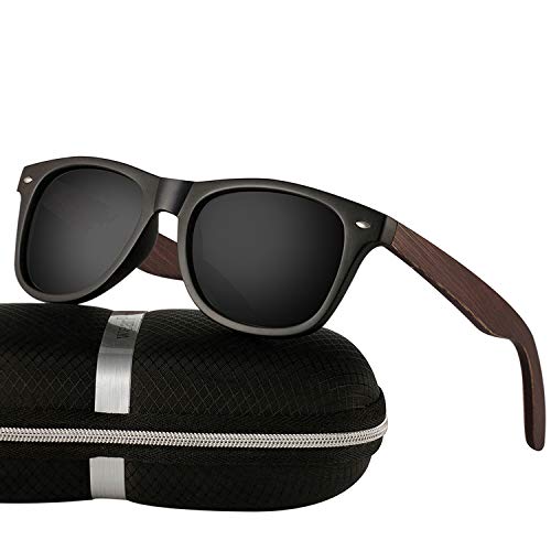 Preisvergleich Produktbild wearPro Sonnenbrille Herren Polarisierte Walnussholz Holz Männer Frauen Sonnenbrillen UV400 Mode für das Reisen mit polarisierten Gläsern W1003 (W BBlackNail)