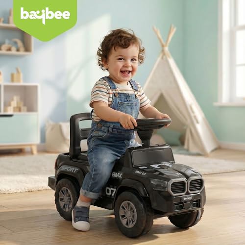 Image of Baybee Nitro Ride on Cars for Kids | Baby Push Ride ons Toys Car with Music & LED Light | Portable Ride on Jeep with High Backrest & Toy Storage | Outdoor Kids Cars for 1 to 3 Years Boy Girl (Black)