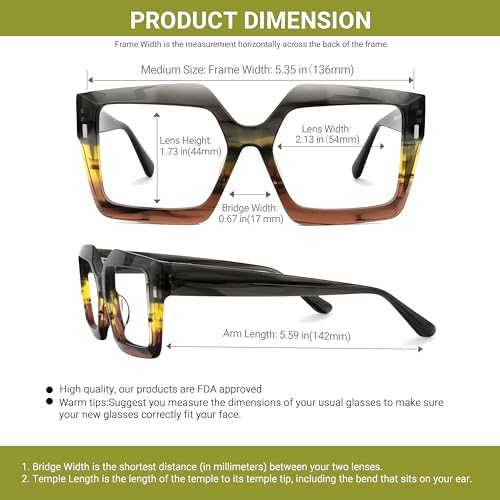 Image of VOOGLAM Oversize Square Blue Light Glasses for Women Men Anti Eyestrain Dry Eyes Computer Phone TV Eyewear Faustine