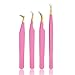 MK Queens Lash Tweezers - Stainless Steel Fiber Tip Eyelash Tweezers (Set of 4) - Diamond Grip Professional Lash Tweezers for Eyelash Extensions (Pink)