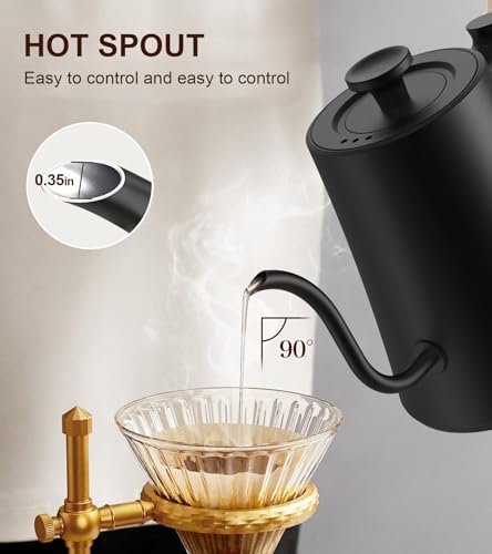 Gooseneck Electric Kettle with ±1℉ Precision Temperature Control for Pour Over Coffee & Tea, Rapid Boil, 304 Stainless Steel, Built-in Brew Timer, 1200W/1.0L - Image 6