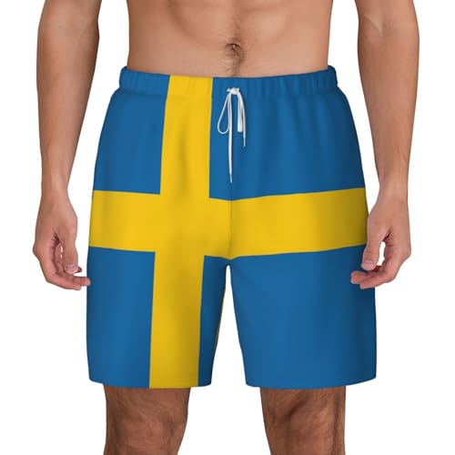 Swedish Flagshort Swim Trunks with Waist Rope and Two Side Pockets Beach Shorts Bathing Suits for Men